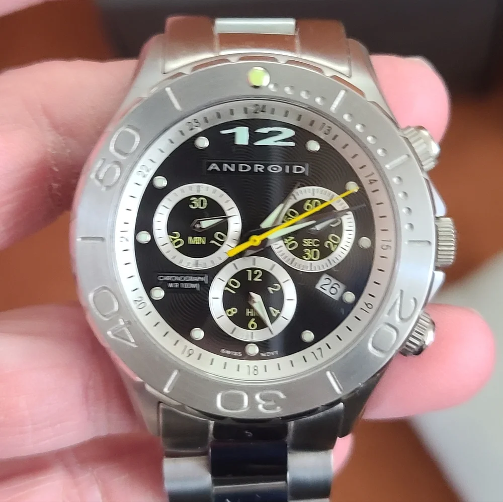 Android Quarts Men’s Stainless Steel Chronograph Watch, AD 302, New Open Box